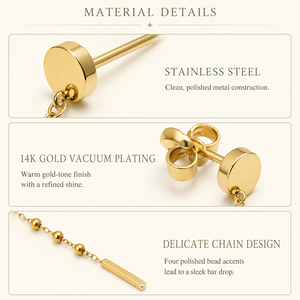 Pendientes de Barra Larga de Acero Inoxidable con Cadena, Chapados al Vacío en Oro de 14K, Diseño Delicado con Cuentas Colgantes, Color Oro y Plata - Product Image 2