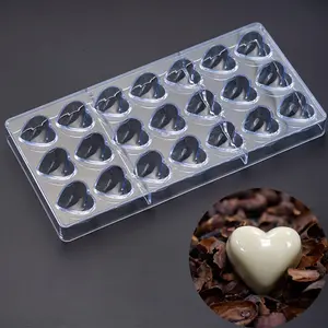 Molde de plástico para chocolate con forma de corazón de 21 cavidades, molde de barra de chocolate de caramelo de policarbonato