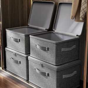 Clothing Organizer <b>Storage</b> <b>Box</b> 20L-30L Rectangle Solid Color With Lid For Wardrobe Home Use - Product Image 2