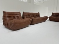VOXHOME 2-Sitzer Lazy Sofa Vintage Braun Kunstleder Knochenloses Modulares Sofa Weich Gepolsterte Couch für Wohnzimmer Wohnmöbel