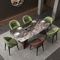 Ensemble de table à manger rectangulaire de luxe en marbre, 10 places, pieds en acier inoxydable bronze brossé doré, base en cristal artistique, table de banquet moderne