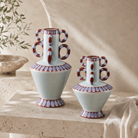 Vase en céramique bleu clair avec poignée multi-boucles, vase décoratif pour fleurs, pour salon, table console, décoration intérieure
