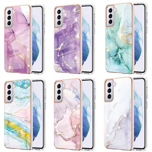 luxury electroplating imd blue marble stone pattern glass phone case for samsung s23 plus ultra