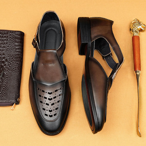Chaussures décontractées pour hommes en cuir véritable style rétro, chaussures à boucle en cuir véritable pour hommes à bout ouvert - Product Image 3