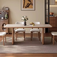 Table à manger rectangulaire en pierre frittée et bois massif crème de style français moderne, vente directe d'usine pour mobilier de salle à manger
