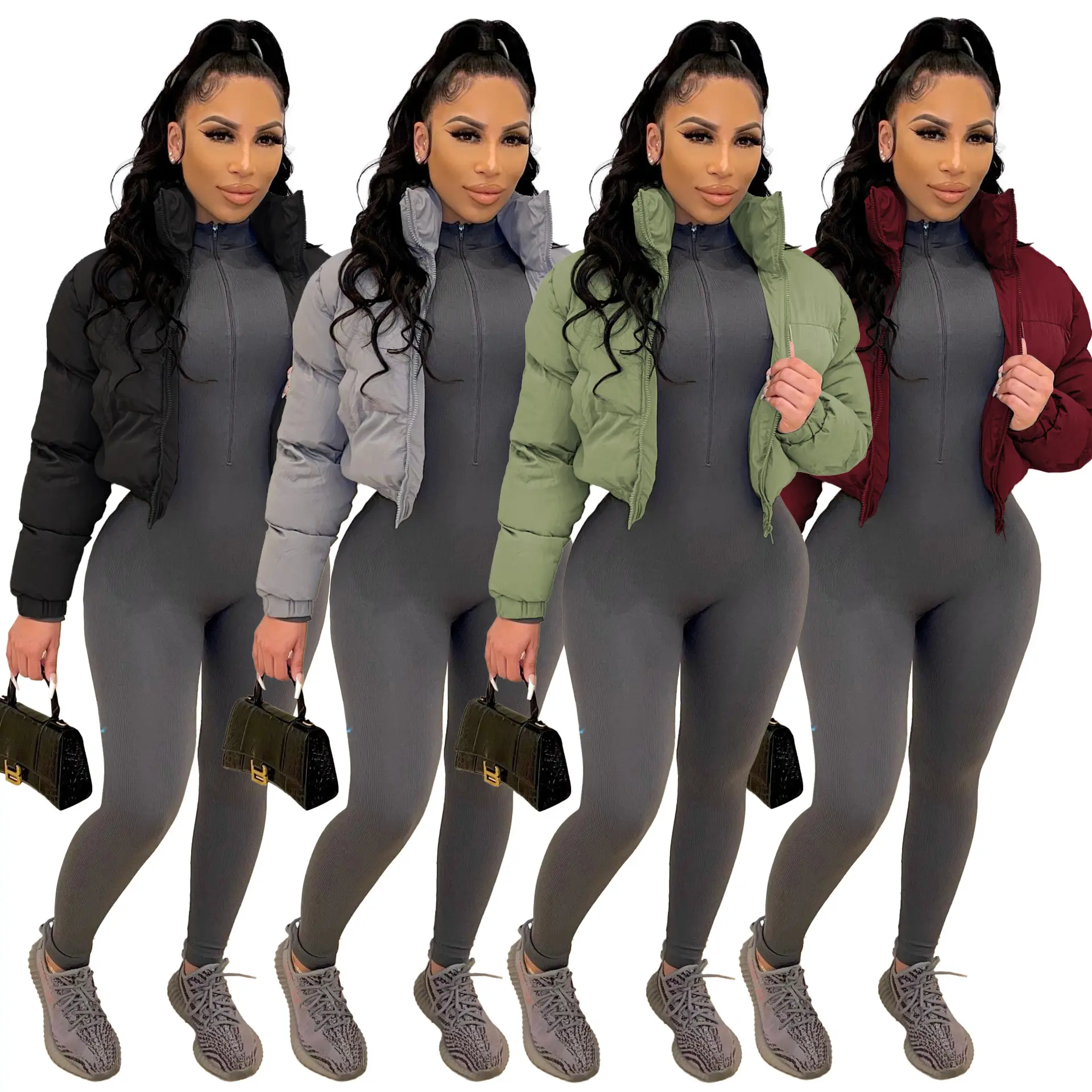 2022 Winter New Women Solid Color Parkas Quality Stand Collar Warm Thick Jacket Female Fashion Casual Parka Coat