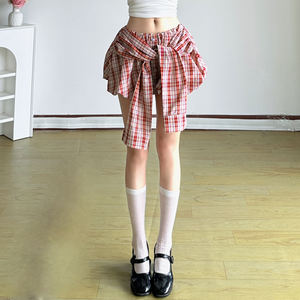 Jupe à carreaux rouges style urbain doux et épicé, jupe tulipe rétro avec détail de nœud, jupe décontractée tendance pour femme - Product Image 4