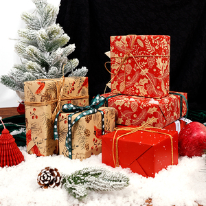 Wholesale 80g Christmas Brown Kraft <b>Paper</b> <b>Tissue</b> 43*300cm Gift Luxury Custom Packaging <b>Wrapping</b> <b>Paper</b> Roll - Product Image 3