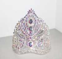 Couronne de mariée européenne en argent avec strass, cristal AB, réglable, pour concours de beauté, diadème doré pour reine