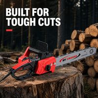 Tronçonneuse électrique filaire rouge portative avec garde avant pour la coupe du bois de jardin et du bois de chauffage