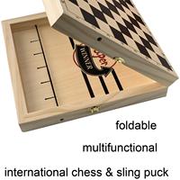 Jeu de société international en bois artisanal - Échecs et lance-pierres - Jeu de table éducatif 2-en-1 pour enfants et adultes