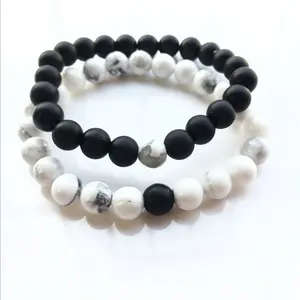 Vendita calda bel prezzo moda popolare nero bianco pietra di pino amanti con perline coppie braccialetto