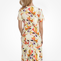 Robe midi pour femmes à manches courtes en coton de bambou personnalisé Robes décontractées à col carré imprimé floral