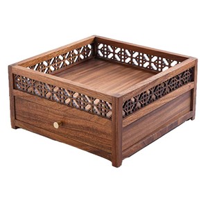 Walnut Wood Desktop <b>Teacup</b> Storage Rack Rectangle 2nd Floor Standing Type Multipurpose Portable Office Organizer - Product Image 5