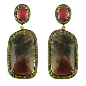 Diamond Glass Feed Ruby Sterling Silver 925 Custom made Supplier Wholesaler Handmade Unisex Woman ruby Multi Gemstones Earrings