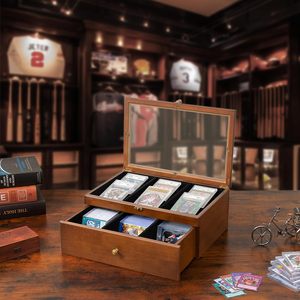 Porte-cartes en bois sur mesure, boîte de rangement à deux niveaux pour cartes d'idoles et de jeux, boîte de rangement en bois massif. - Product Image 1