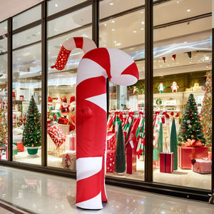 Kostum Tongkat Permen Natal Raksasa Tiup dengan Lampu LED Model Lengkungan Balon 8-10 kaki Oxford/PVC untuk Acara Luar Ruangan Promosi Tongkat Permen - Product Image 2