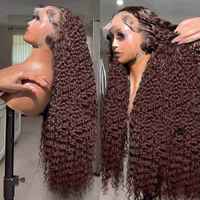 Perruque frontale en dentelle HD sans colle 13x4 13x6, 30 pouces, densité 250, couleur brun chocolat, ondulations profondes, cheveux humains bouclés naturels