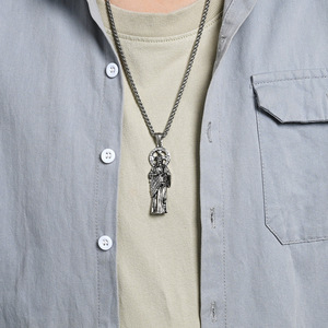 Saint Jude Diamond Pendant <b>Titanium</b> Steel Necklace Men's Religious Jewelry Hip Hop Style - Product Image 3