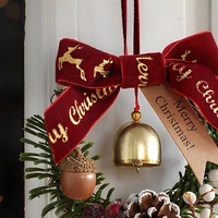 Guirlande de Noël en gros avec clochettes, pommes de pin et nœuds, guirlande artificielle à suspendre à la porte, décorations murales pour sapin de Noël et maison de fêtes