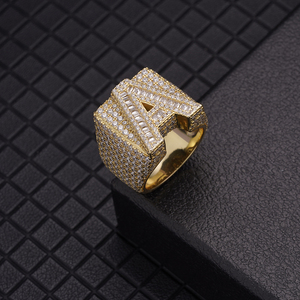 Custom Hiphop Big Bling Full Iced Out Cz <strong>Moissanite</strong> Brass 925 Silver a to Z 26 Letter baguette <strong>Rings</strong> for <strong>Men</strong> - Product Image 3