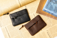 Dompet Kulit Asli Buatan Tangan Unisex Pendek Tipis Tahan Lama dengan Ritsleting Lapisan Katun 3 in 1 Gaya Nasional