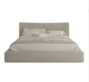 Cama Matrimonial Doble de Estilo Ecléctico Moderno y Sencillo, de Alta Gama, Ecológica, Tapizada en Cuero Genuino y Madera Sólida, con Bolsa de Almacenamiento Suave - Product Image 1