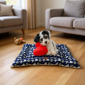 Three-Piece Printed Linen <b>Dog</b> Pad Set with Blue Background <b>Dog</b> Head Pet <b>Beds</b> - Product Image 3