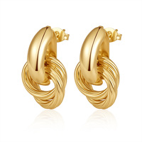 Anting Gantung Geometris Motif Bunga Bahan Stainless Steel Lapis Emas 18K Tahan Air Mewah Ringan Fashion Wanita