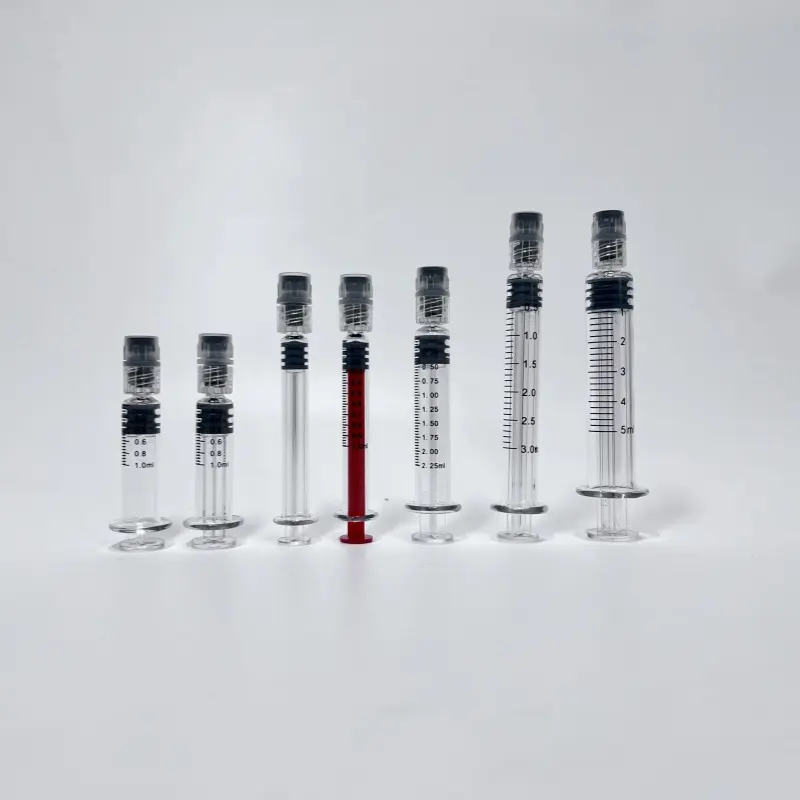 1 ml Slimness-Glas Luerverschluss-Spritze mit Kunststoff-Stick leerer Kosmetik-Bewerber Borosilikatglas