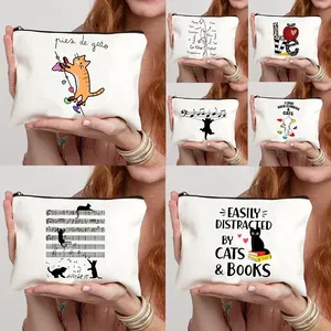 Borsa da viaggio in tela con gatto dei cartoni animati, con chiusura a cerniera, per kit da viaggio, trucchi, articoli scolastici, astuccio per matite, borse da toilette - Product Image 2