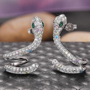 Pendientes de serpiente de oro blanco con diamantes y diamantes de fantasía para mujer, joyería de lujo para fiestas - Product Image 5