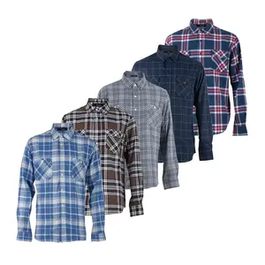 Goede Kwaliteit Eco Vriendelijke Zachte Klassieke Casual Blauwe Flanellen Shirts Mannen 100% Katoen Lange Mouw