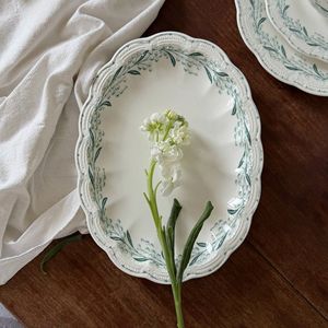 Service <span class=keywords><strong>de</strong></span> table en céramique vert rétro français Lelyi, comprenant assiette à dessert, tasse, plat et bol - Product Image 2