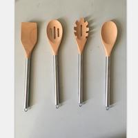 Ensemble de louche en bois de hêtre, 4 pièces, résistante à la chaleur, ustensiles de cuisine, avec poignée en acier inoxydable, offre spéciale,