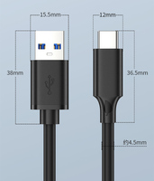 Câble de données USB3.0 Type-C 3A 60W PD à charge rapide, blindé, 1m/2m/0.5m