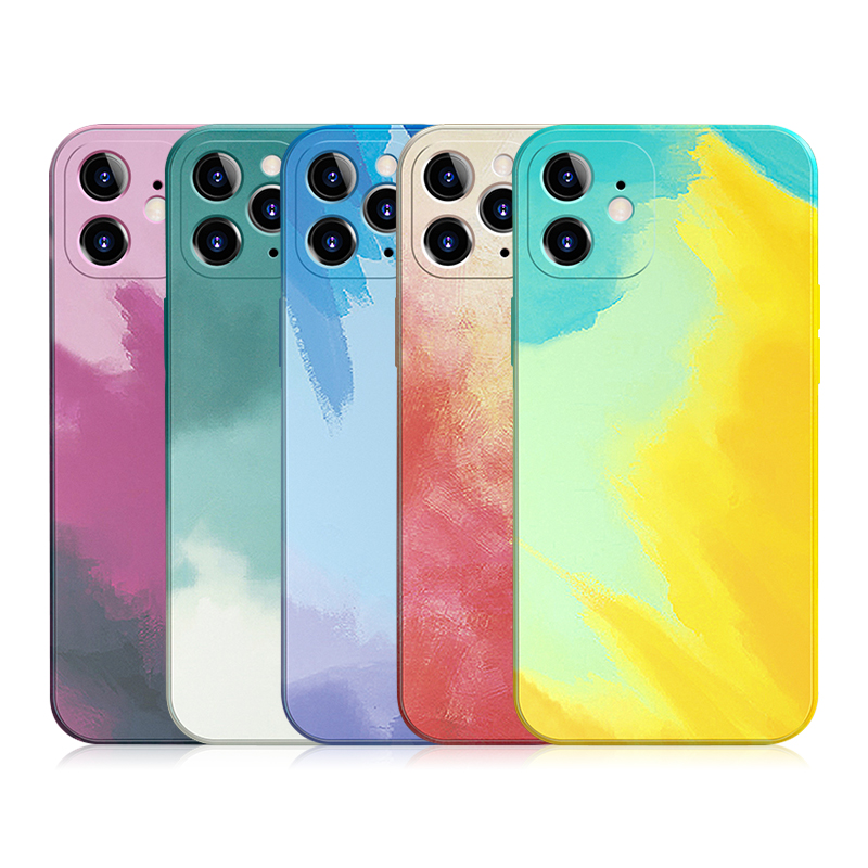 New colorful Watercolor Liquid Silicon Phone Case For iphone 12 12pro max 12 mini Soft Camera Protect Back Cover