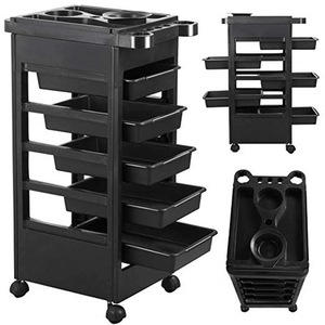 Chariot de rangement pour salon de coiffure, chariot mobile polyvalent à 4 niveaux pour produits de soins personnels et articles divers, noir - Product Image 1