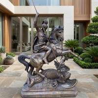 Sculpture de soldat en laiton sur mesure pour jardin extérieur, statues en bronze grandeur nature célèbres, Saint George combat le dragon, artisanat artistique
