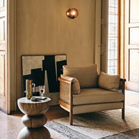 Fauteuil Prestigieux en Rotin Naturel et Chêne, avec Dossier en Rotin et Assise Tapissée, Canapé Monoplace, Chaise d'Appoint, Fauteuil de Lecture Nordique