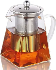 กาน้ำชาแก้วพร้อมที่กรองชาหม้อ350/550/750/950มล.,กาต้มน้ำชาเตาแบบปลอดภัยเบ่งบานและชุดเครื่องชงชาแบบหลวม