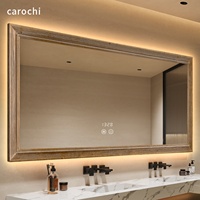 Miroir intelligent de style médiéval Wabi-Sabi vintage, éclairage LED, lentilles argentées haute définition, miroir mural éclairé, miroir solide