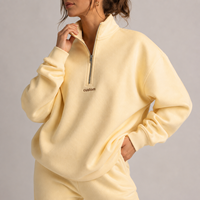 Sweat-shirt personnalisé pour femme, coupe oversize, couleur unie, col montant semi-zippé, en coton, avec logo brodé, pull décontracté en maille