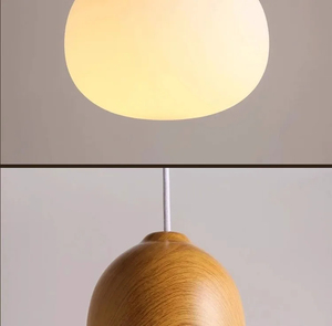 Lampe suspendue simple en verre opale avec <span class=keywords><strong>abat</strong></span>-<span class=keywords><strong>jour</strong></span> en bois <span class=keywords><strong>naturel</strong></span> texturé, petite lampe de plafond - Product Image 5