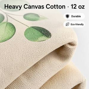 Reusable Canvas Tote <b>Bag</b> Long Handle <b>Green</b> Leaves Printed Shopping Grocery <b>Bag</b> - Product Image 2