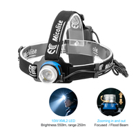 Lampe frontale LED rechargeable et zoomable avec tête en aluminium et boîtier de batterie en ABS pour la randonnée, faisceau réglable à 90 degrés, lampe frontale de camping