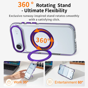 <span class=keywords><strong>Precio</strong></span> <span class=keywords><strong>de</strong></span> Fábrica 360 °   Funda para Teléfono con Anillo Magnético Giratorio, Marco Metálico Morado para Lente, Transparente, Antigolpes, Personalizada - Product Image 2