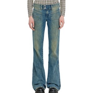 Wholesale Women High Rise Slim Bootcut Flare Jean Y2K Vintage Full Washed Organic Cotton <b>Denim</b> Pants Natural Faded Retro Trouser - Product Image 4
