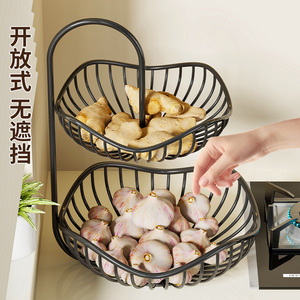 Panier de rangement à plusieurs niveaux, 2 niveaux, rond, pour comptoir de cuisine, organisateur de légumes, d'ail et d'oignons verts, gain de place - Product Image 3