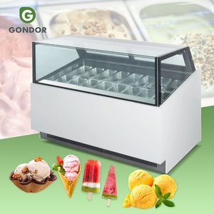 Vitrina expositora de helados y mini gelatos con 16 bandejas de vidrio curvo, económica - Product Image 1